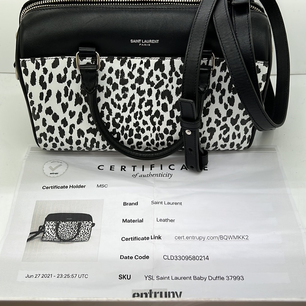 Saint Laurent Baby Duffle Crossbody with animal print Black and White 9”x4”x6” T - Picture 14 of 14